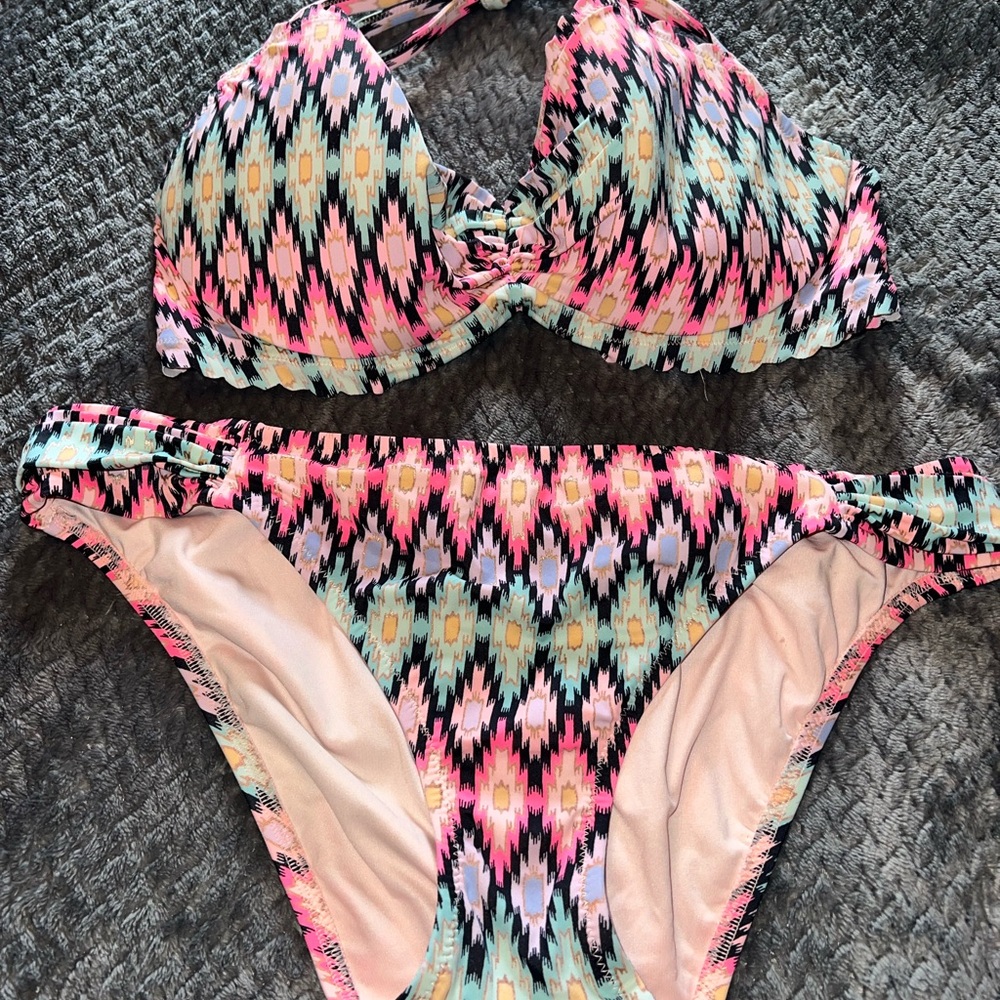 Victoria's Secret Black, Pink & Mint Geometric Bikini Set